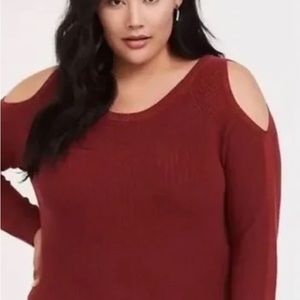 Torrid brick color cold shoulder rubbed sweater